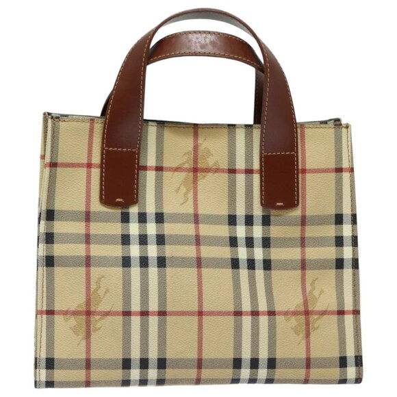 BURBERRY Nova Check Hand Bag PVC Leather Beige Auth - Picture 7 of 16